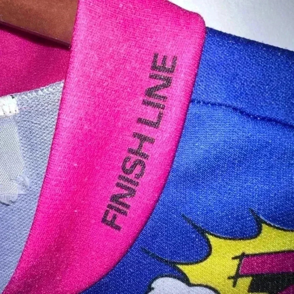 Vintage Finish Line Cycling Jersey/Pink, Blue,Yellow/26 1/2 length/17 1/2 width - Picture 5 of 11